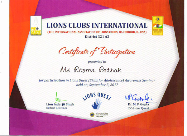 Felicitation of Principal Madam Mrs. Rooma Pathak