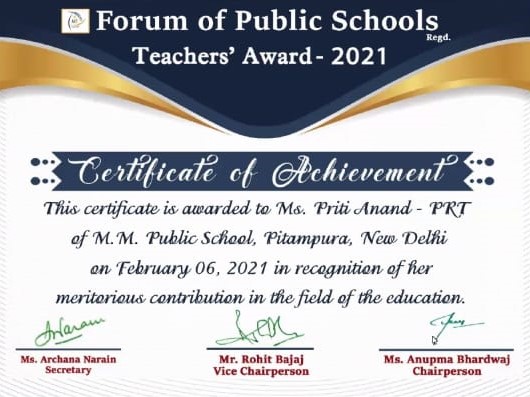 Forum of Public Schools Teachers Award-2021