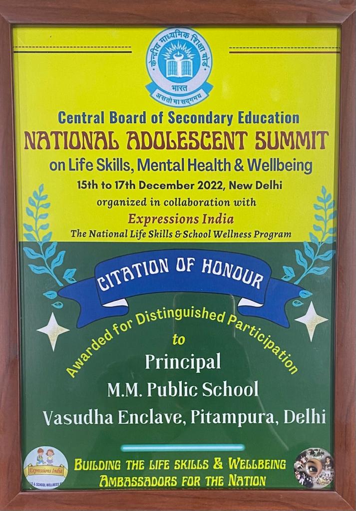 Distinctive Participation in CBSE National Adolescent Summit-2022  on Life Skills, Mental Health, Safety & Well Being