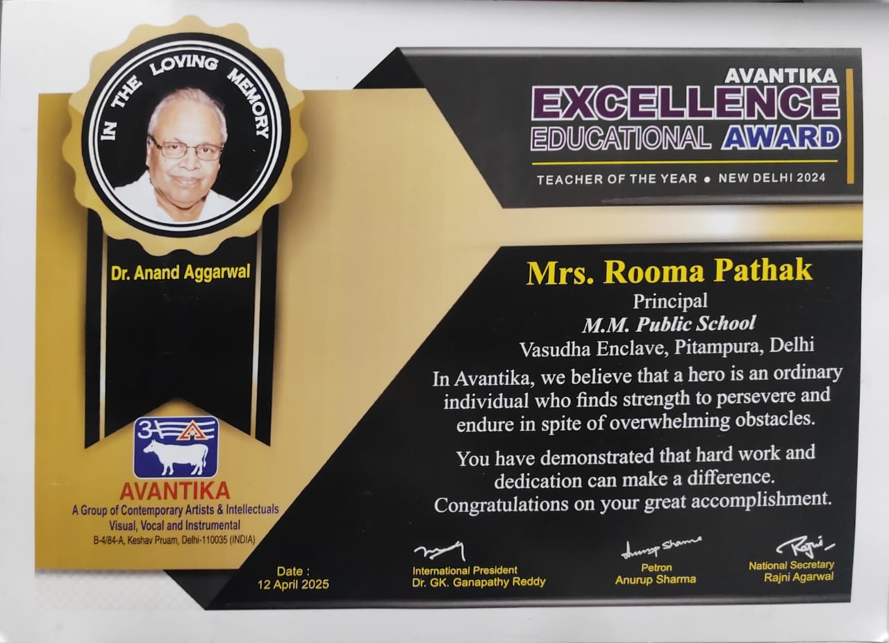 Esteemed Principal Ma’am Mrs. Rooma Pathak honoured with Avantika Excellence Educational Award