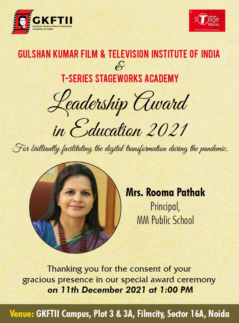 Principal Madam Mrs. Rooma Pathak felicitated with prestigious Outstanding Leadership Award