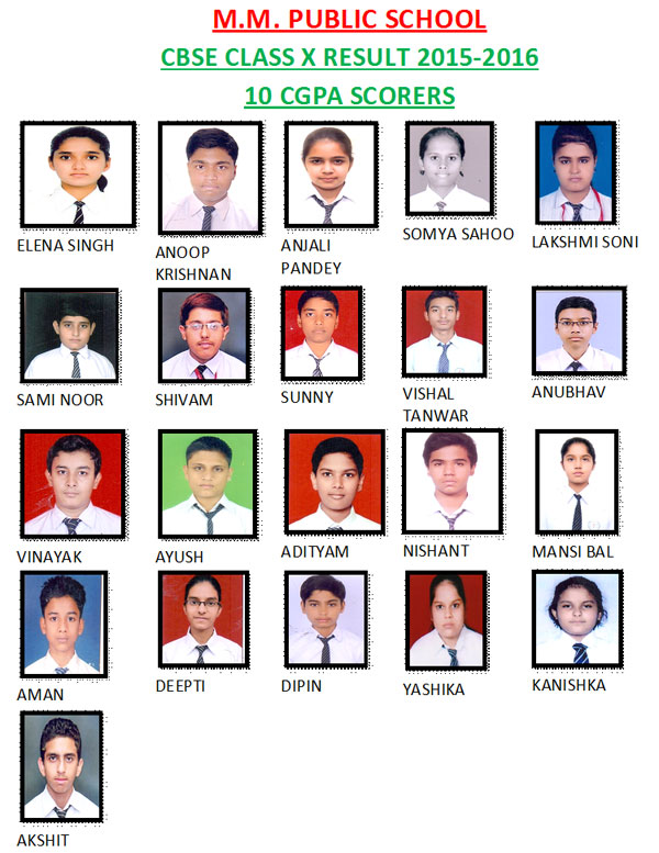 STUDENTS SCORING 10 CGPA IN CBSE CLASS X RESULT 2015-2016