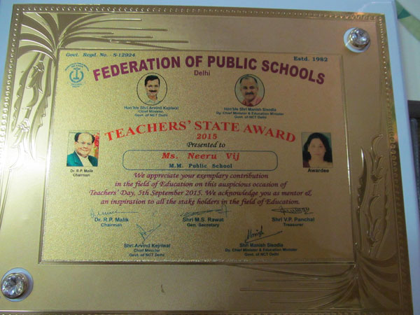Felicitation of Mrs Neeru Vij- Best Teacher