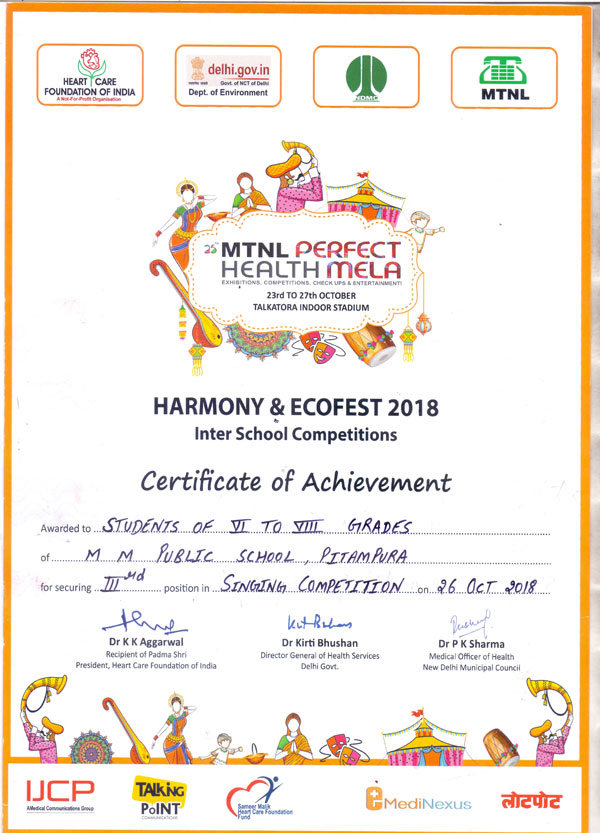 Position in Inter School Group Song Competition