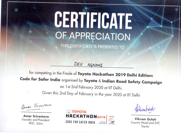 Toyota Hackathon   – CODE FOR SAFER INDIA  2019