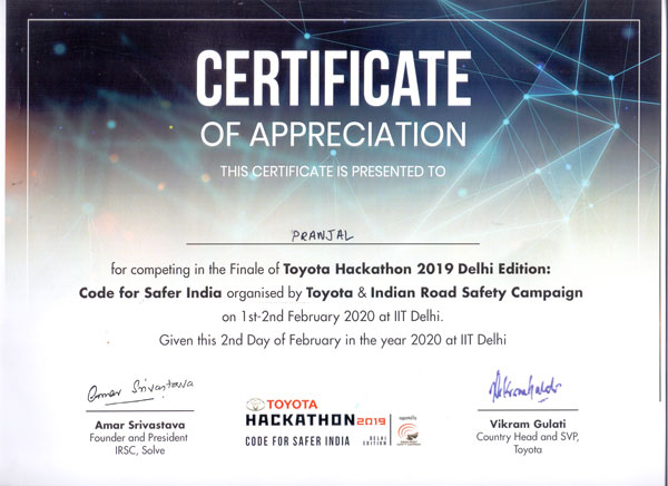 Toyota Hackathon   – CODE FOR SAFER INDIA  2019