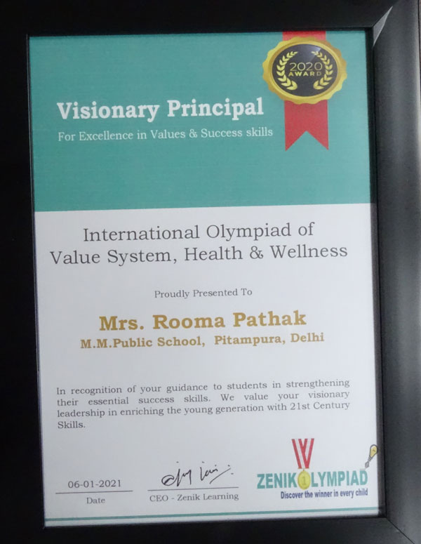Principal ma’am felicitation for International Olympiad of Value System, Health & Wellness