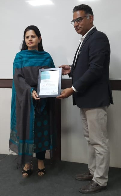 Principal ma’am felicitation for International Olympiad of Value System, Health & Wellness