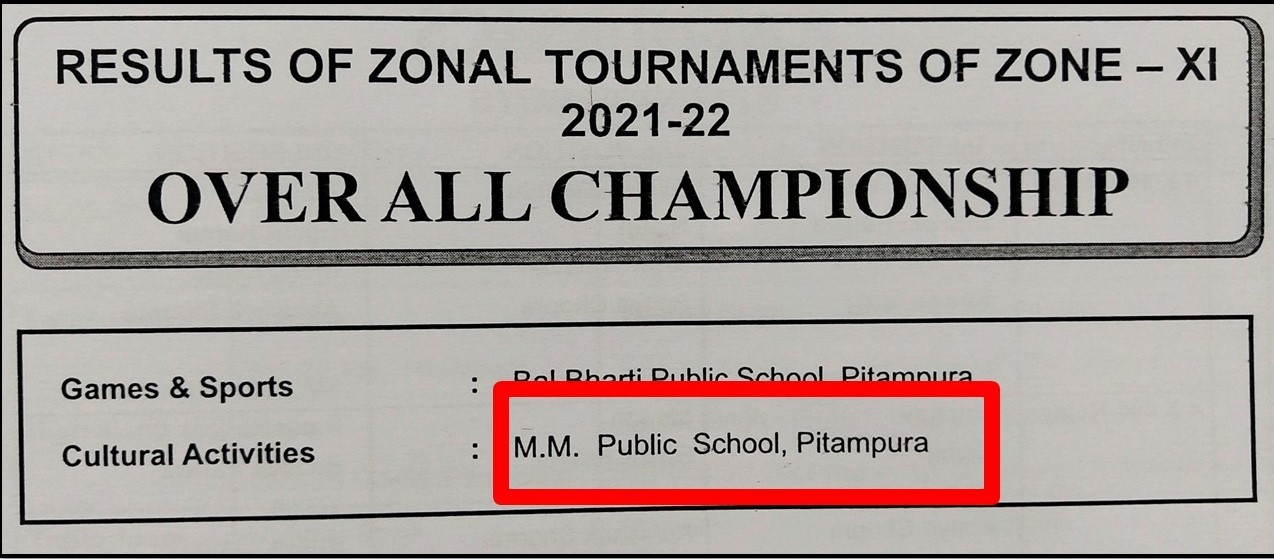 Recognition as overall champion in cultural and prizes in Sports by Directorate of Education