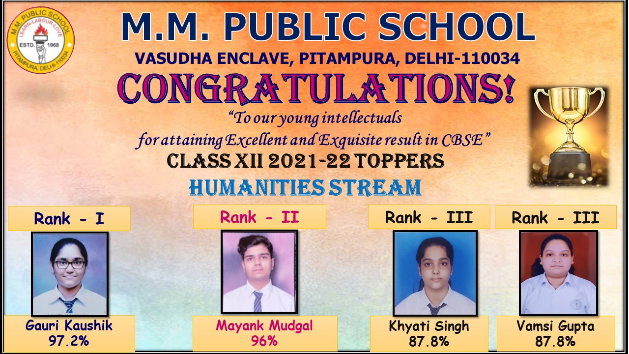 Spectacular Success in CBSE Class XII Board Result 2021-2022