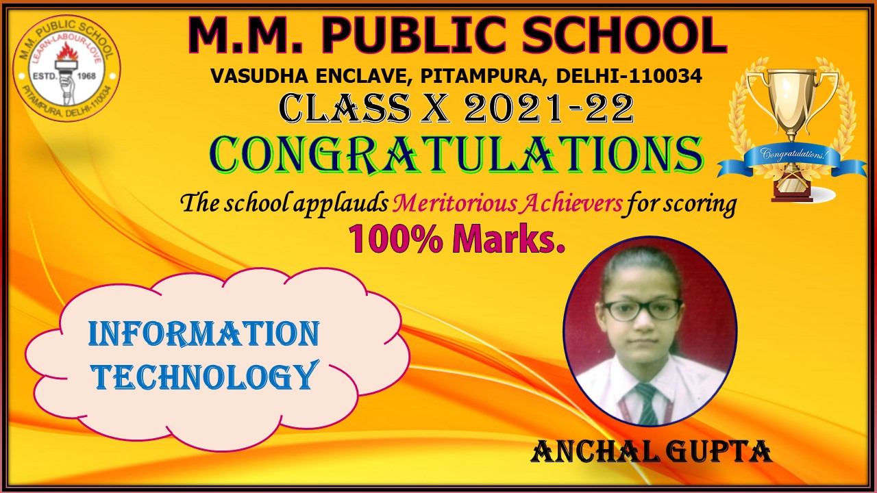 Accomplishment And Achievement in CBSE Class X Result 2021-22