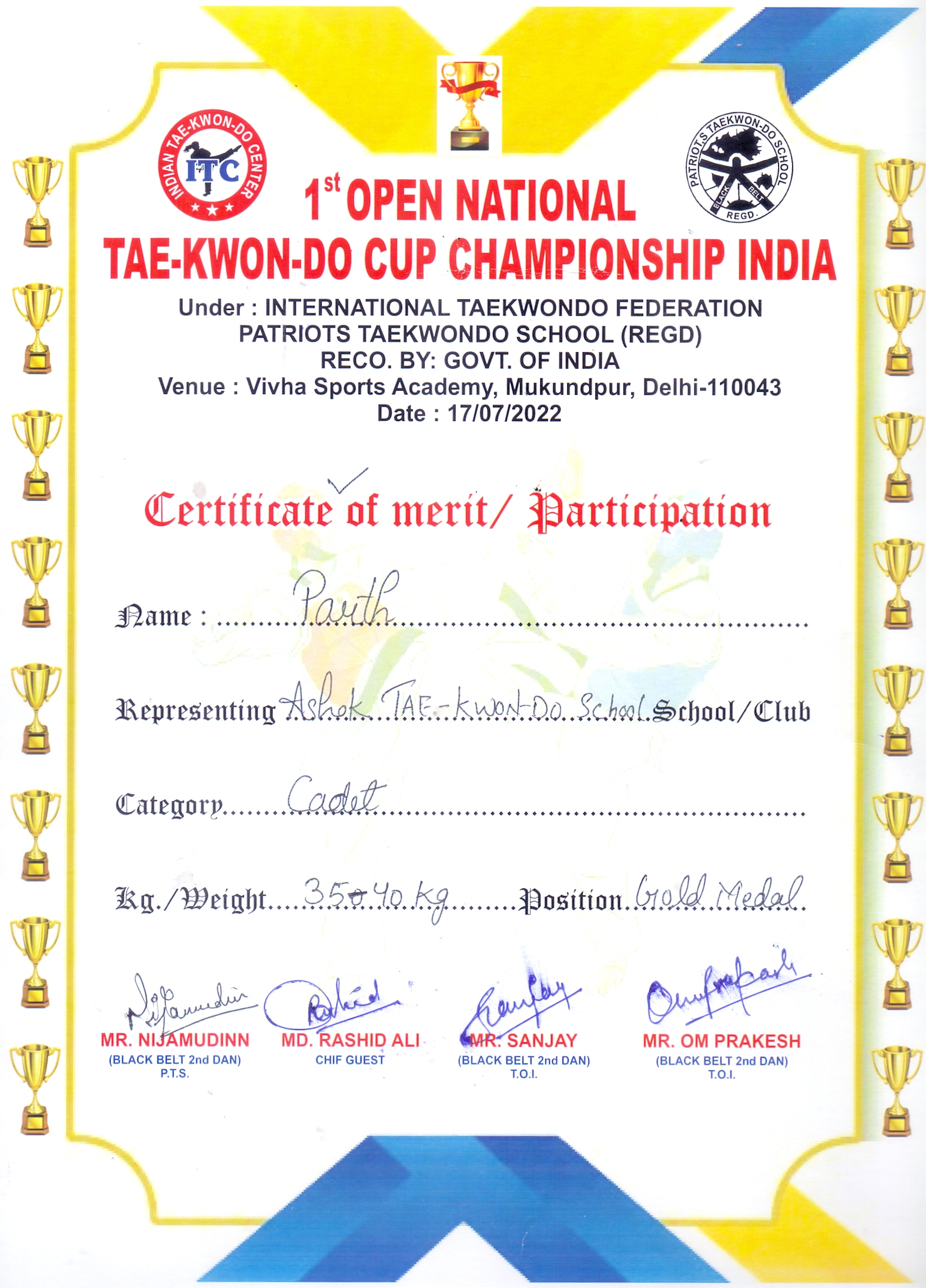 1st Open National TAE-KWON-DO Cup Championship India