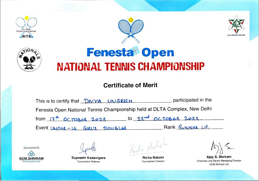 National Level Achievement in Lawn Tennis