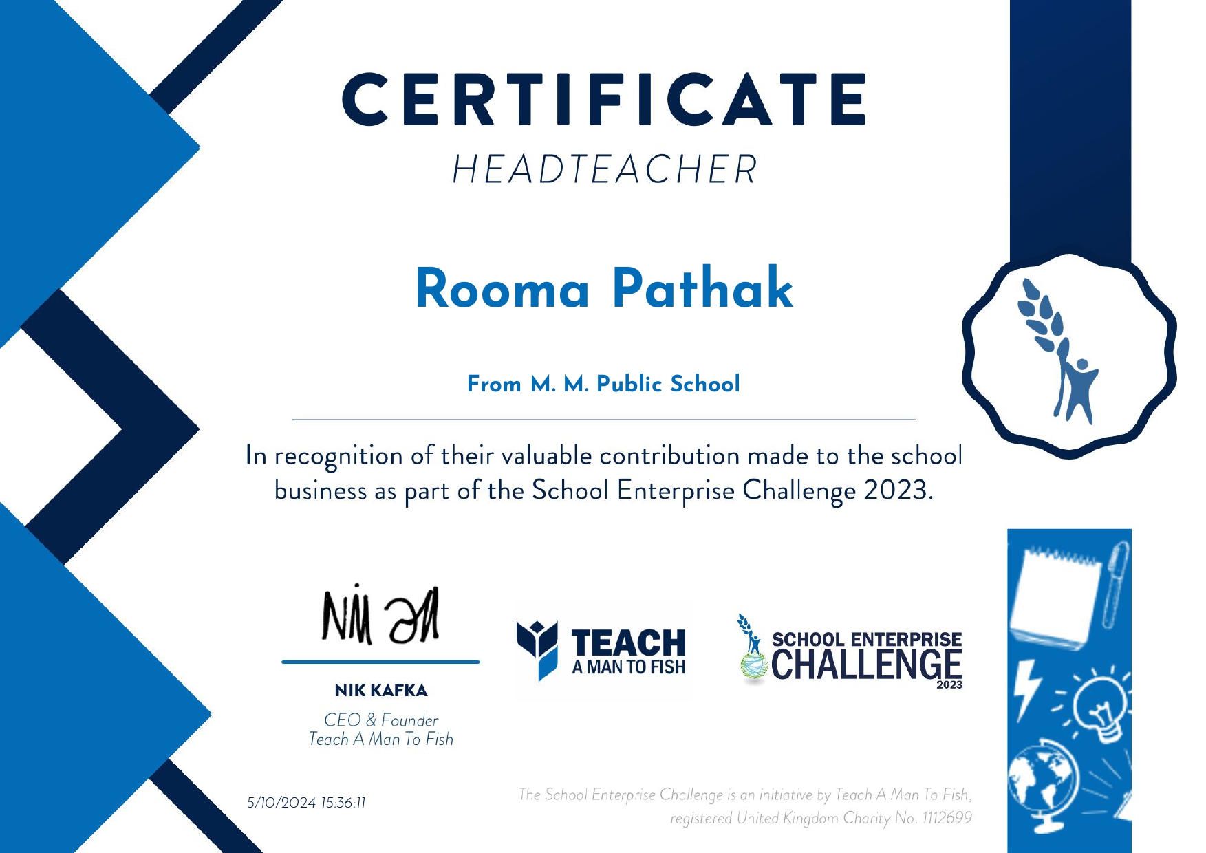 Silver Level Award in School Enterprise Challenge 2023