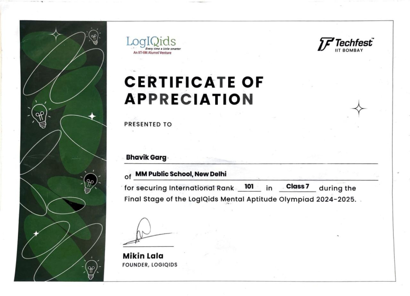 LOGIQIDS Mental Aptitude Olympiad Winners