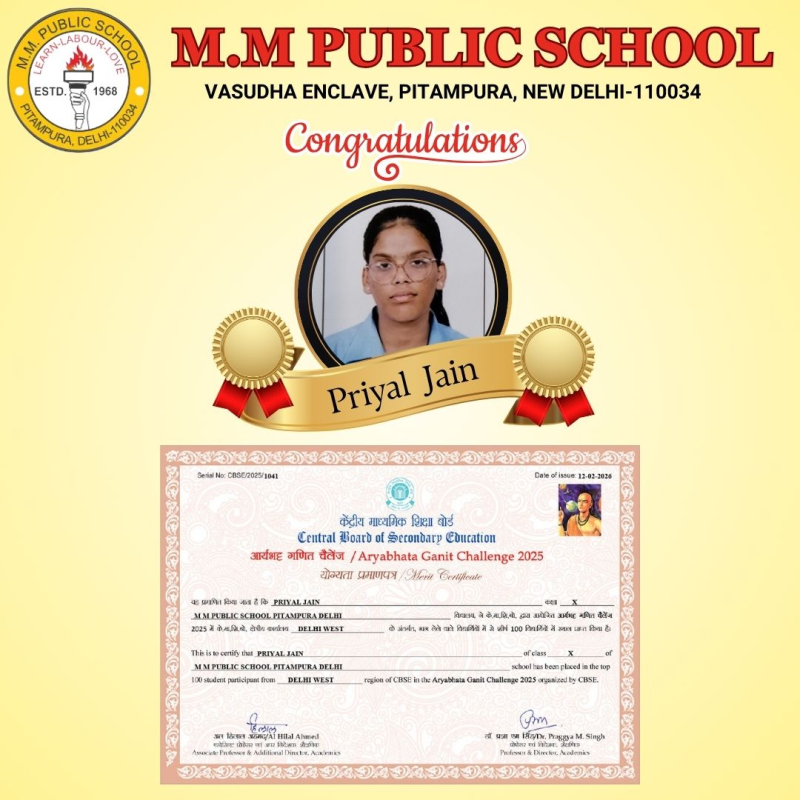 Meritorious Achievement in Aryabhata Ganit Challenge-2025