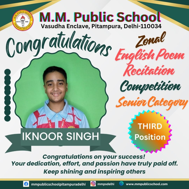 Remarkable Achievement in English Poem Recitation Competition at Zonal Level