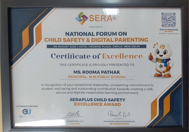 Hon’ble Principal Mrs. Rooma Pathak Felicitated with the SeraPlus Child Safety Excellence Award
