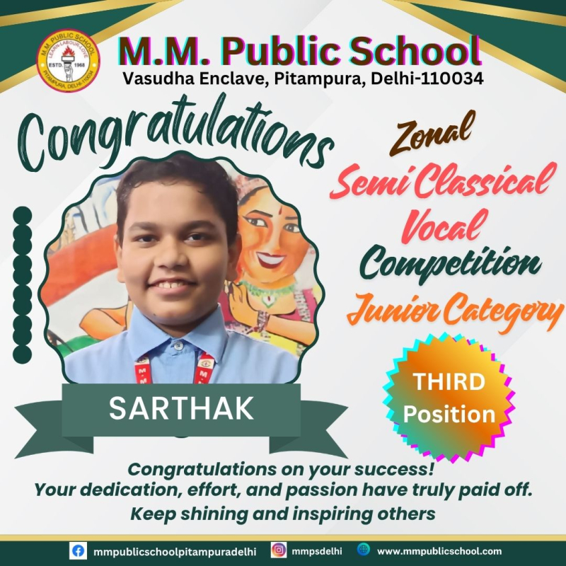 Remarkable position at Zonal level Classical Music Competition